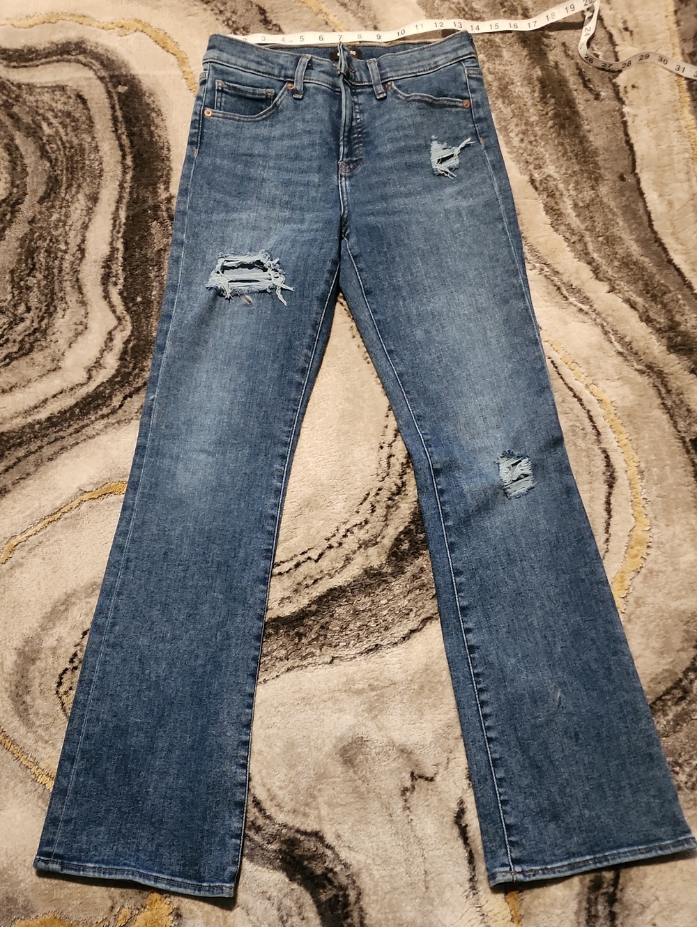 Express Blue Flare Jeans with Distressed Detailing